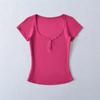 Women's Sweetheart Neck Short Sleeve T Shirt Slim Fit Basic Solid Color Tee