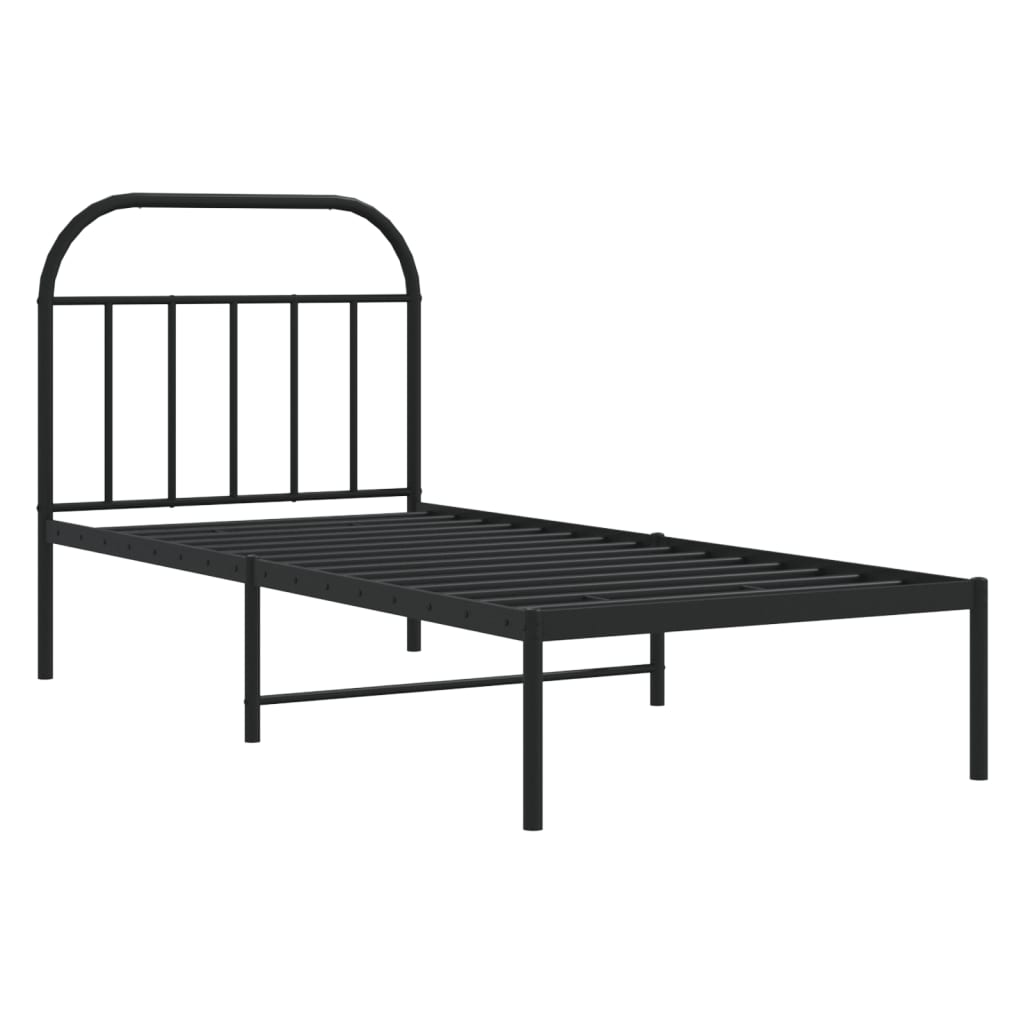 vidaXL Bed Frame with Headboard Metal Black 90x190 Cm