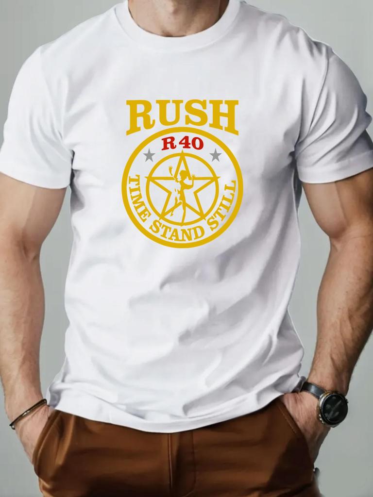 Mens Cotton TShirt RUSH Band R40 Summer Round Neck Short Sleeve Graphic Breathable Fashion Casual TShirt
