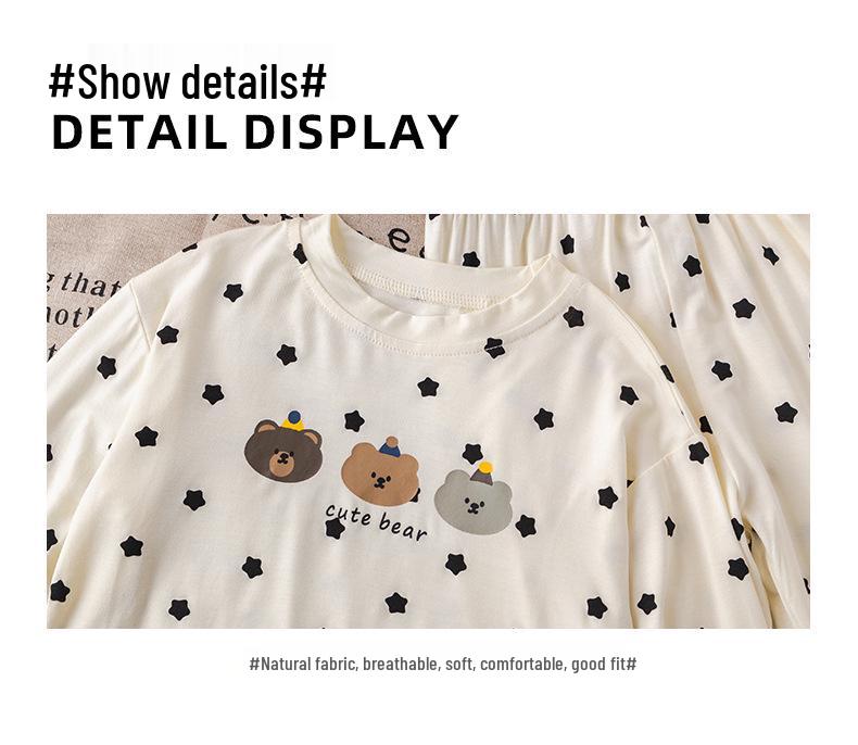 Kids' Cartoon Long-Sleeve Pajamas - Breathable Modal Fabric for Spring & Autumn