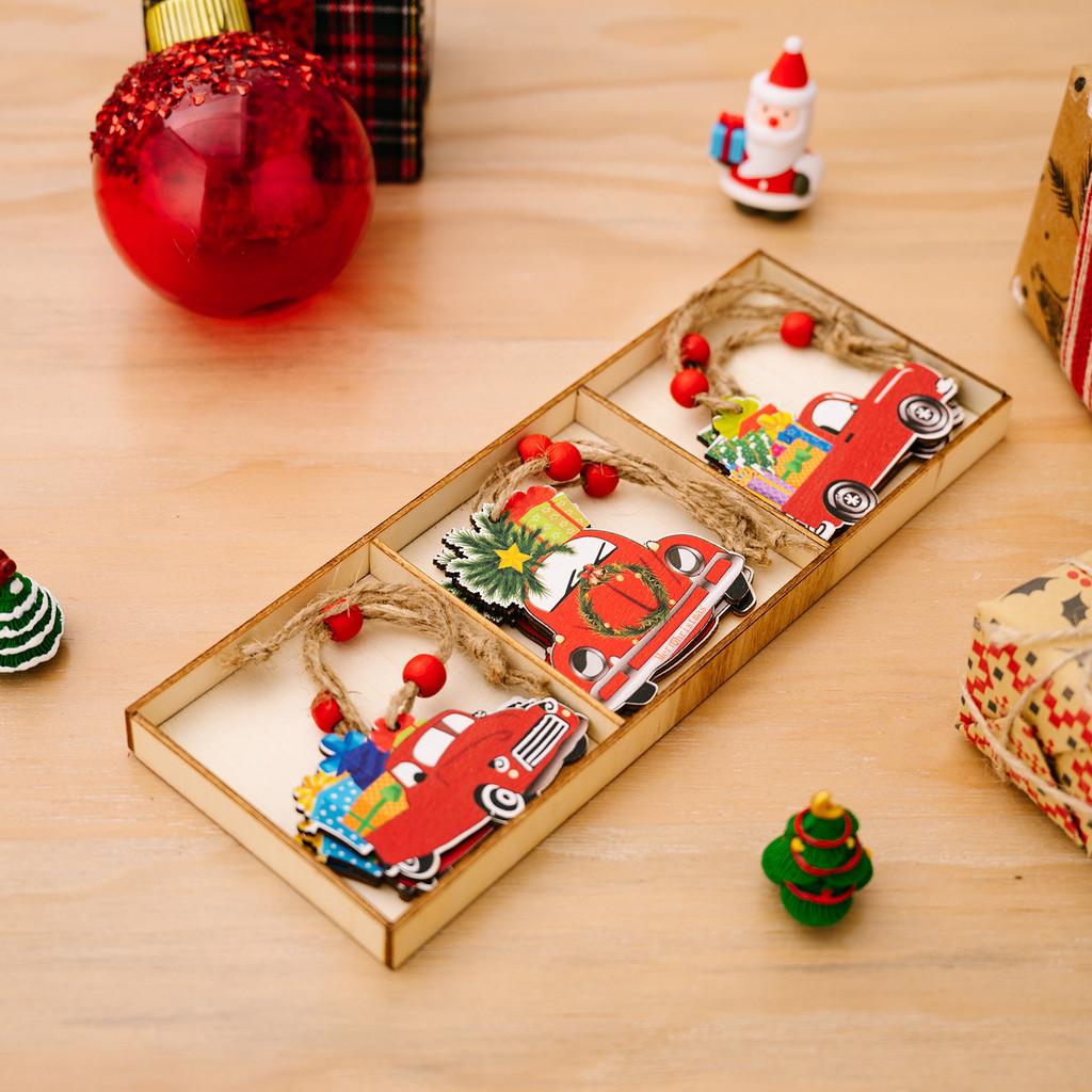 Unique Three-compartment Wooden Christmas Ornament Box In Playful Cartoon Style