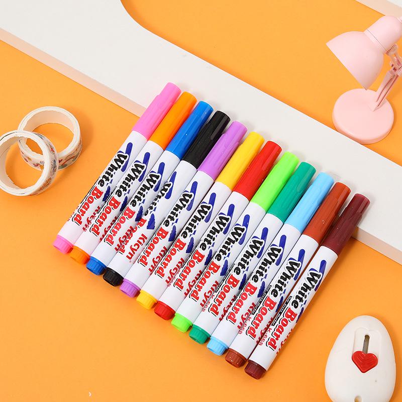 12-Color Erasable Washable Whiteboard Markers - Water-Based for Students, Teachers, Office