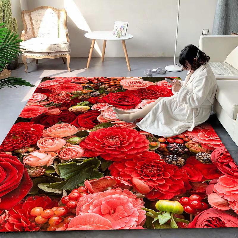 Red Rose Bedroom Carpet Blanket Living Room Coffee Table Floor Mat Washable Custom Mat Door Mat Full of Bay Window Balcony Mat