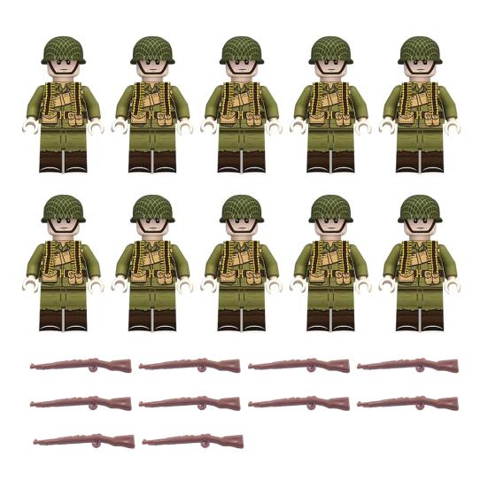 10 Pcs 1.7  Mini WWII Soldiers Figures Model Set Military Building Block Toys with Weapons Gift for Christmas Stockings Birthday Easter Basket B