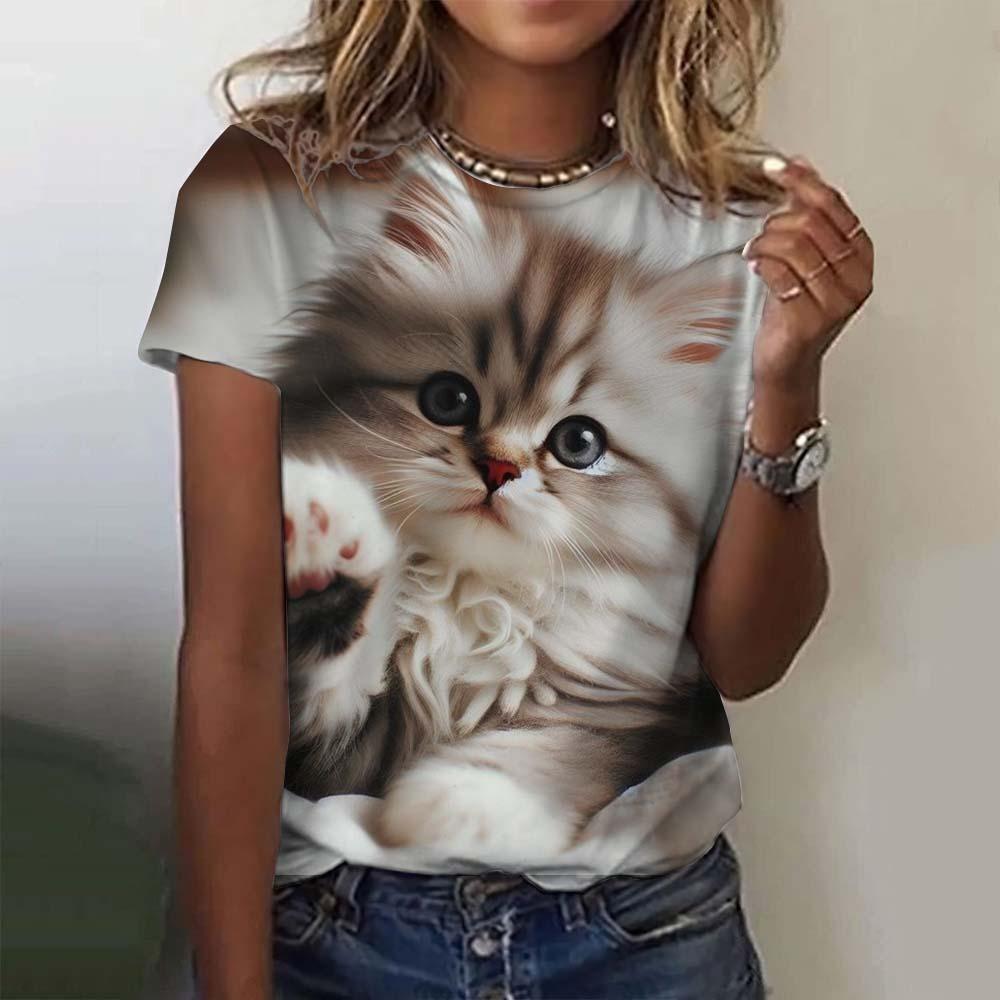

Женская футболка с изображением милого кота в виде животного с 3D-принтом, футболка большого размера, летняя мода, новая женская одежда 2000 года, женские топы, футболки для девочек XL