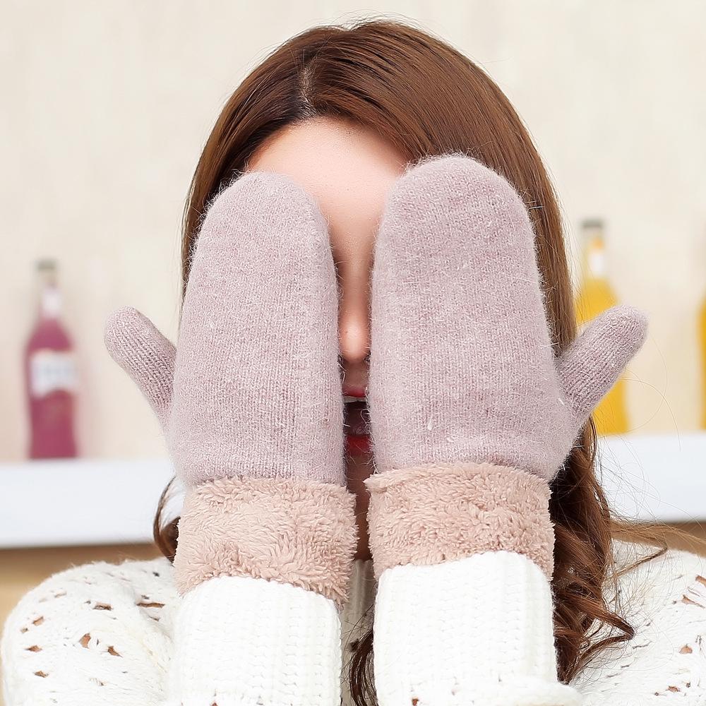 Women's Extra Thick Cuffed Mittens - Winter Rabbit Wool, Double Layer Warmth