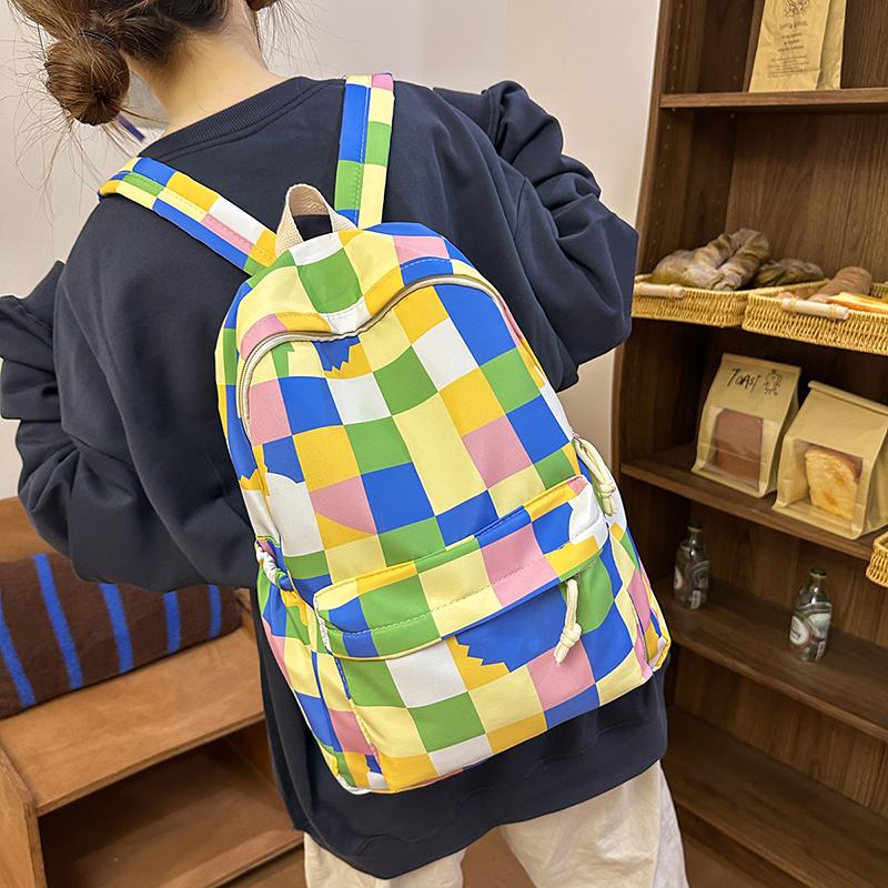 Plecak dla ucznia szkoły średniej w kratkę, damski, o dużej pojemności, nylonowy, szkolny