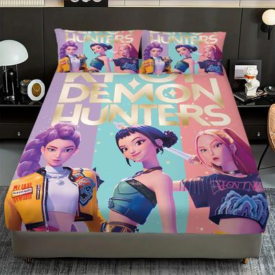 3-teiliges K-Pop Dämonenjäger Bedrucktes kernloses Bettlaken-Set Mehrere Größen Weiche Bettdecke Schlafzimmer Bettwäsche Maschinenwaschbar