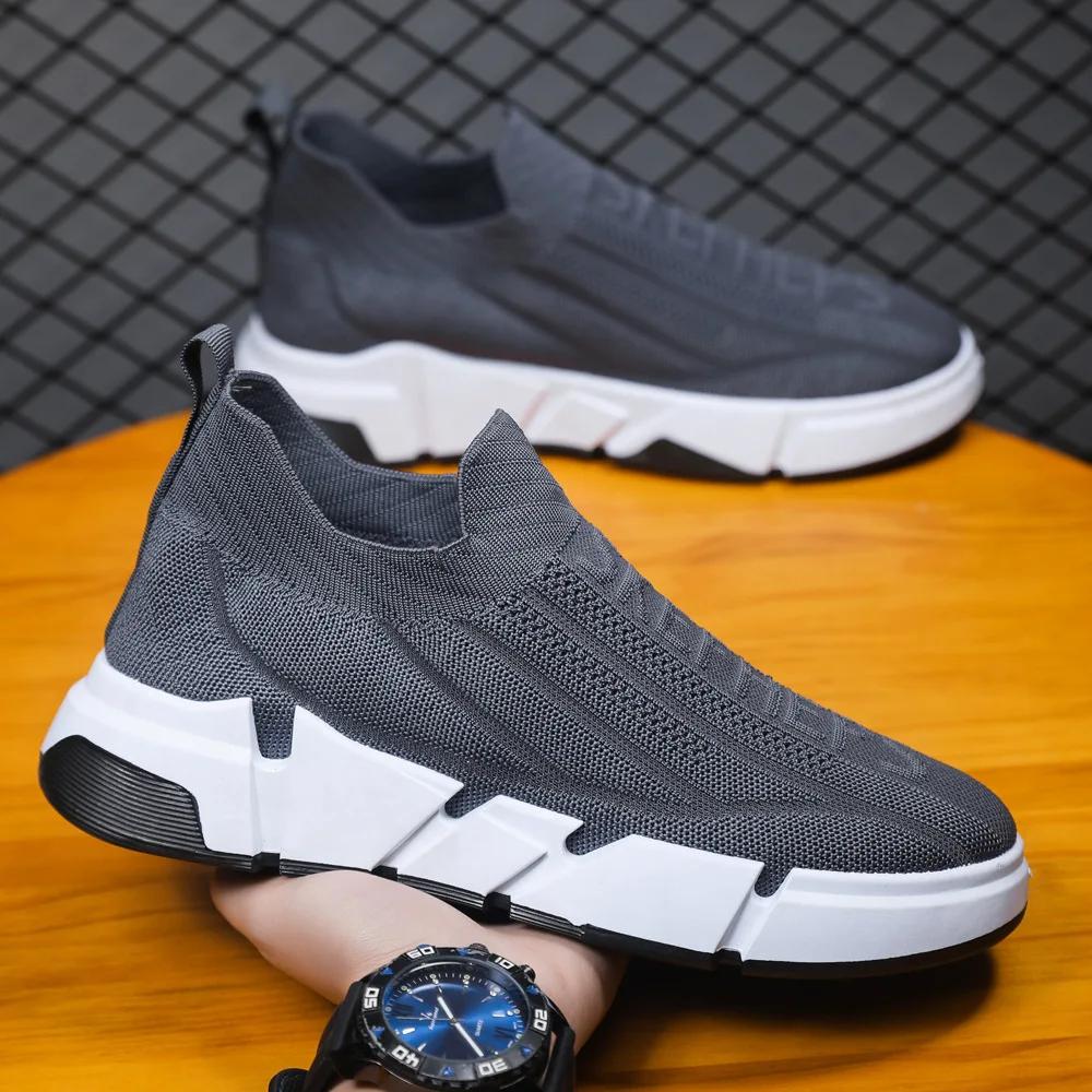 Breathable Men Vulcanized Shoes Mesh Sneakers for Men Outdoor Running Casual Shoes Slip on Loafers Men Sock Shoes Tenis Shoes