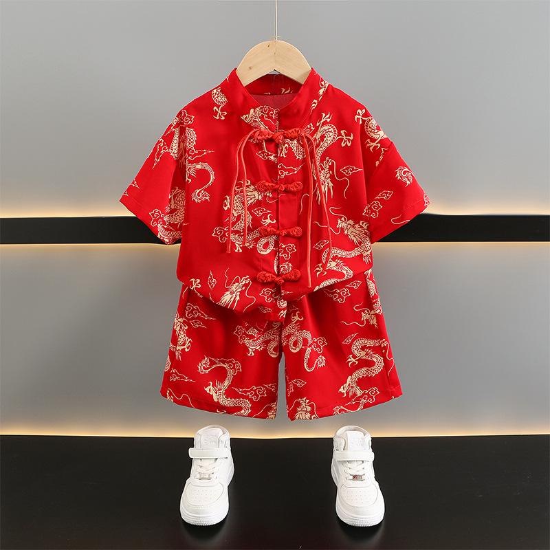 

Children s Summer Hanfu: Boys Ancient Style Tang Suit - New Chinese National Performance Costume 90 cm червоний