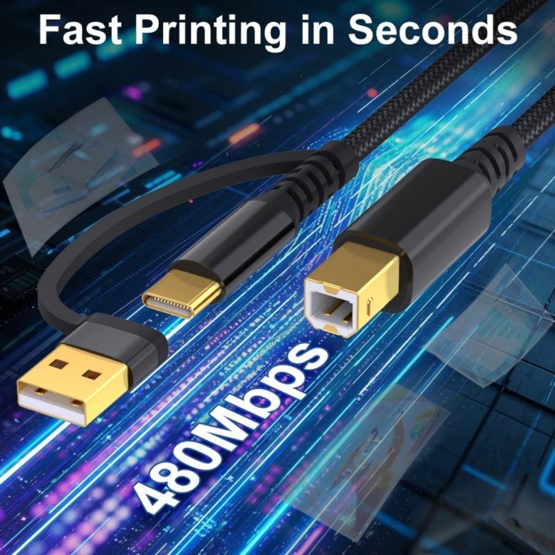 1m/2m/3.0m/5m USB Type C To USB B Data Cable Easy Connection Printers Scanners and Digital Pianos To Phones Tablets