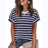 New Arrival Women's Round Neck Striped Color Block Casual Short Sleeve T-shirt