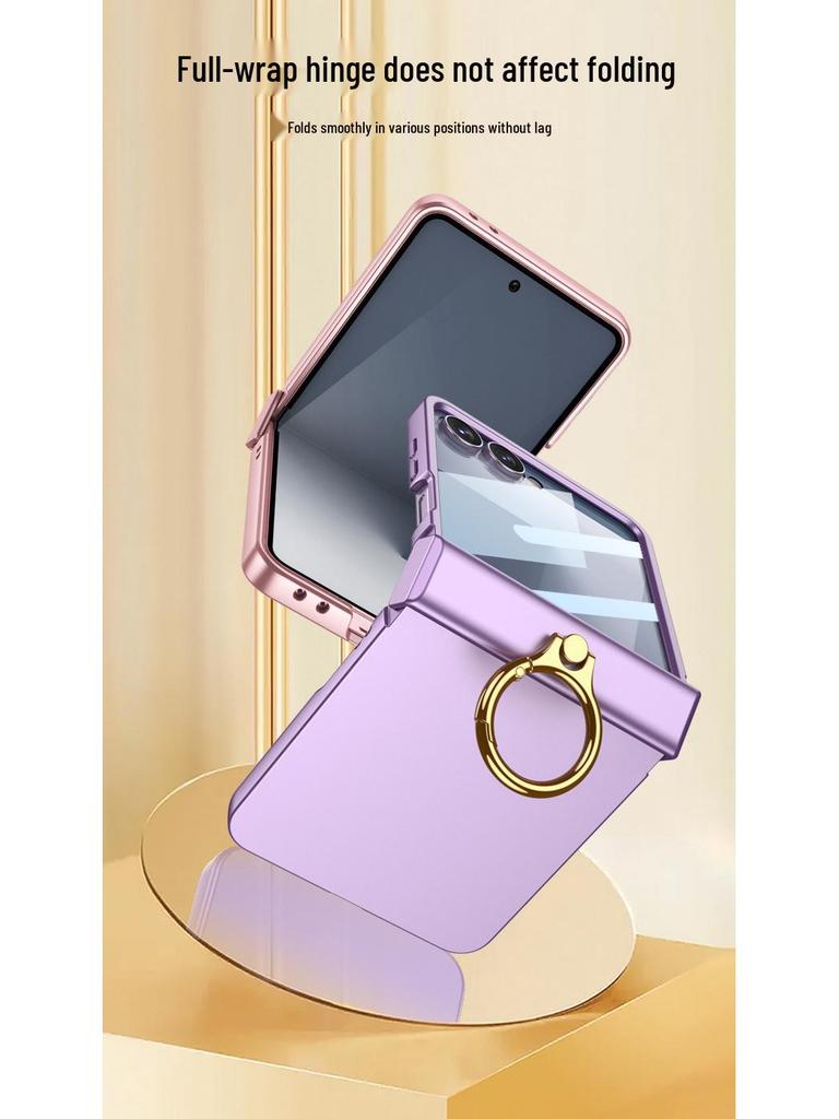 Samsung Z Flip7 Full-Cover Solid Color Case with Hinge Protection and Built-In Ring Stand