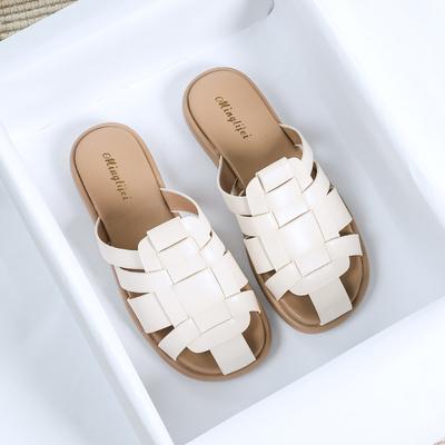 2024 Sapatos Novos para Mulheres Chinelo de Couro Verão Estilo Gladiador Retrô Sandálias Casuais Sapatos de Praia
