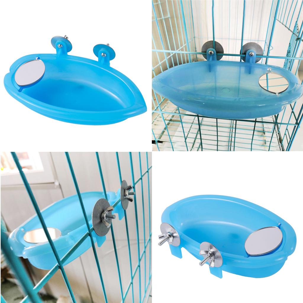 Parrot Food Tray Multifunction Creative Blue Mirrored Bathtub Animal Cage Standing Wash Shower Box Bird Toys Pet Cleaning Toys