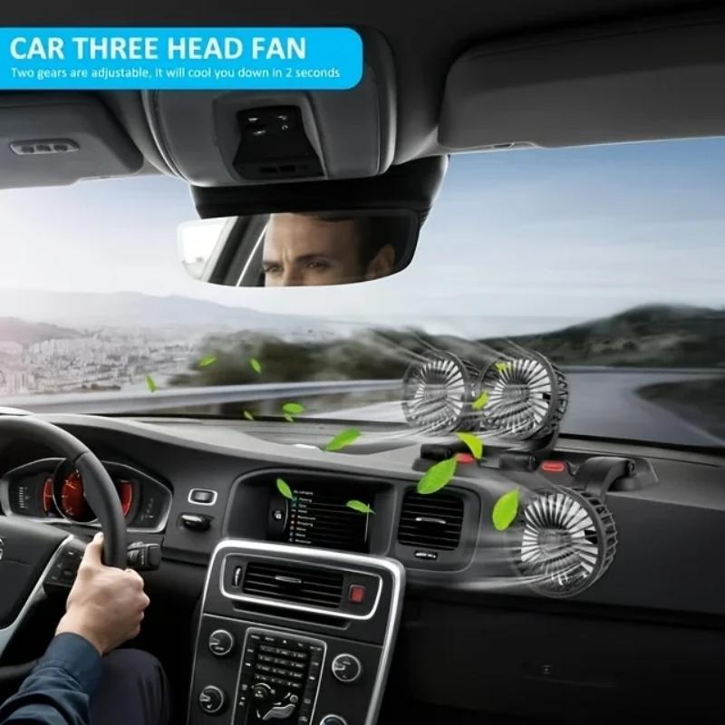 Car Fan Three-Head USB 3-Speed Adjustable 360-Degree Rotation Suitable For Car Cooling Powerful Fan With Hidden Aromatherapy Box