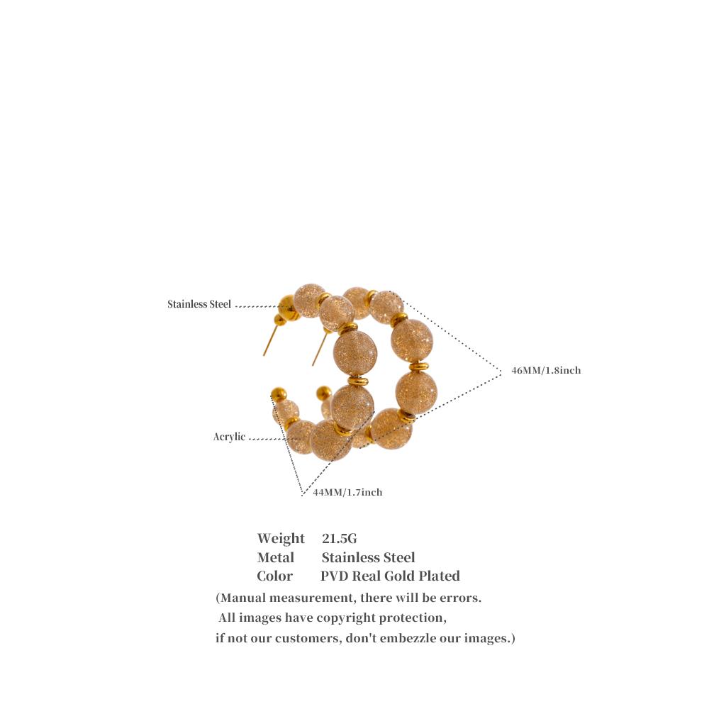 Eetit Resin Round Beads Chain C-Shape Huggie Earrings for Women Stainless Steel Handmade Fashion Trendy France Jewelry Wholesale