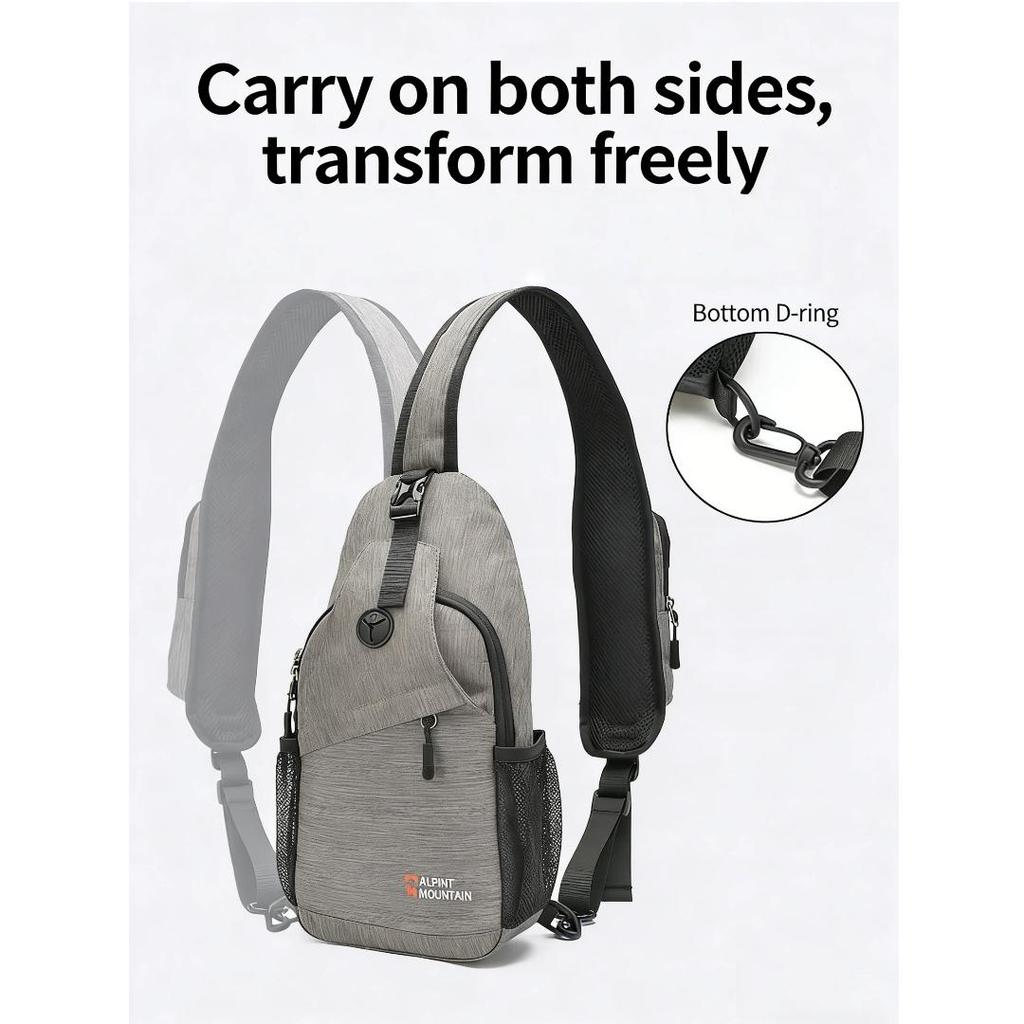 ALPINT MOUNTAIN Crossbody Bag, Chest Pack, Shoulder Bag, Portable Cycling Backpack, Casual Commuter Bag, Gray