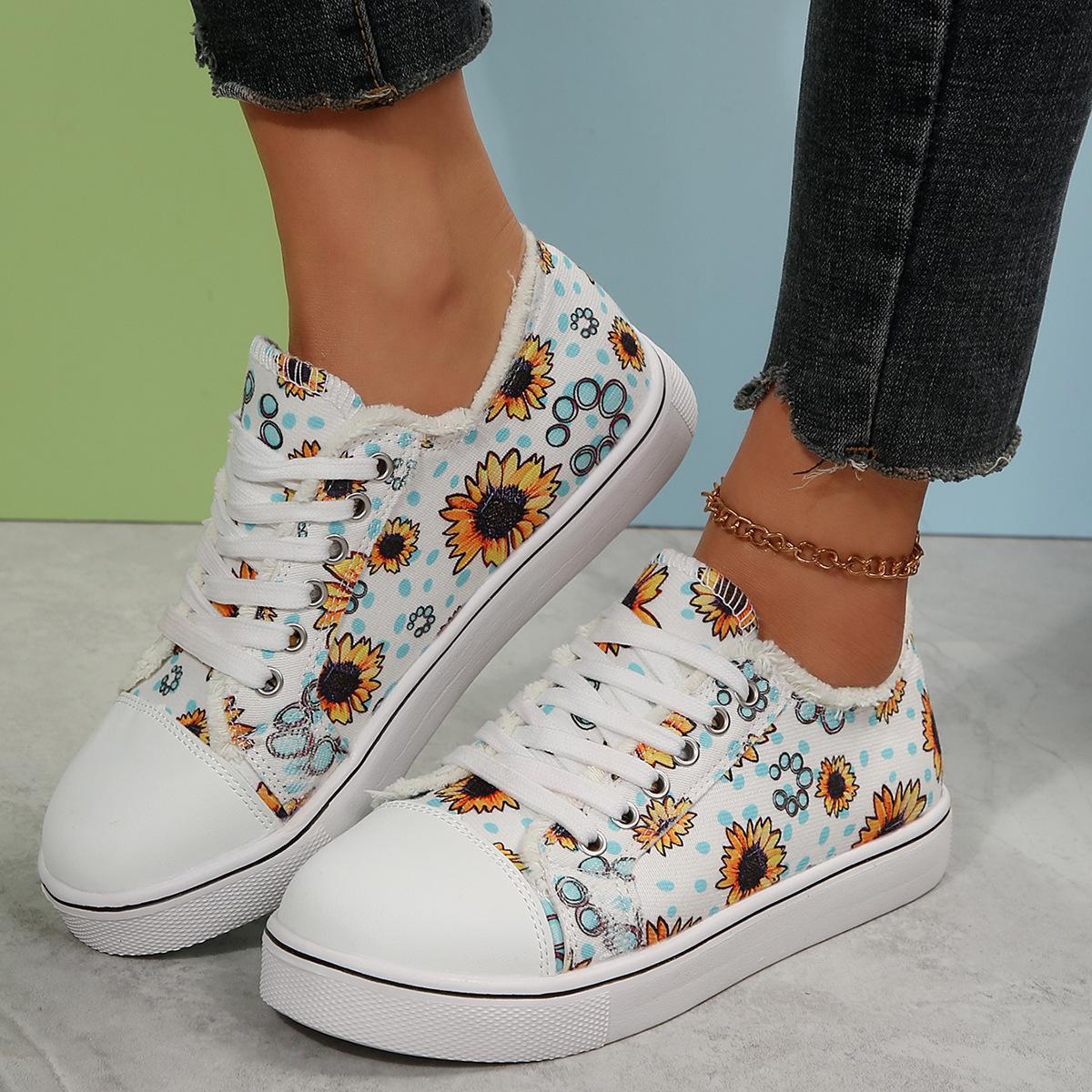 

Модные женские парусиновые туфли Модные повседневные туфли на плоской подошве Большие размеры Печатные женские туфли со шнуровкой и круглым носком Вулканизированная обувь Zapatillas Mujer 43