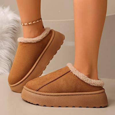 Mode 2025 Winter Neue Pelzige Damen Hausschuhe Rutschfest Plüsch Schneestiefel Damen Lässig Plateau Outdoor Warm Flach Baumwollschuhe für Damen