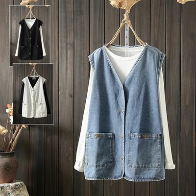 Giacca Gilet in Denim da Donna Retro Versione Coreana Taglia Grande Ampia Senza Maniche Gilet Giacca Soprabito Abbigliamento