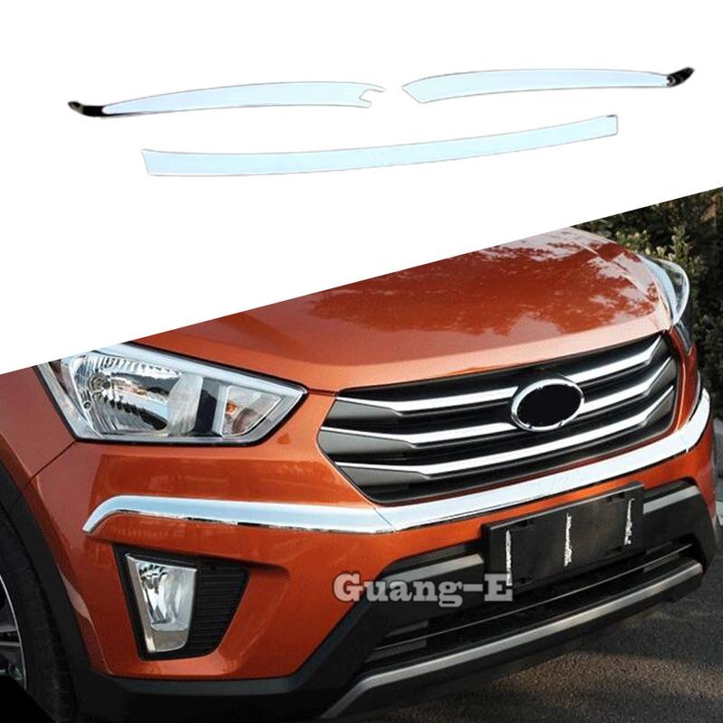 Cover Bumper Engine Chrome For Hyundai Creta IX25 2014 2015 2016 2017 2018 Trim Front Racing Grid Grill Grille Frame 3PCs