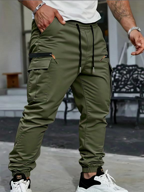 Men's Cargo Pants Elastic Waistband with Drawstring Multi Pockets Casual Streetwear Jogger Pants