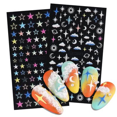 5D Embossed Nail Adhesive Sticker Decal Heart Star Moon Cloud Flower Animal Nail Art Decoration