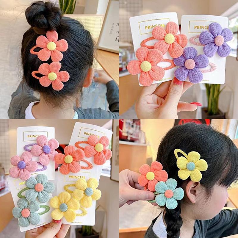 2Pcs/Set Children'S Cute Fabric Flower Pair Clip Hair Accessories Girl Hairpin