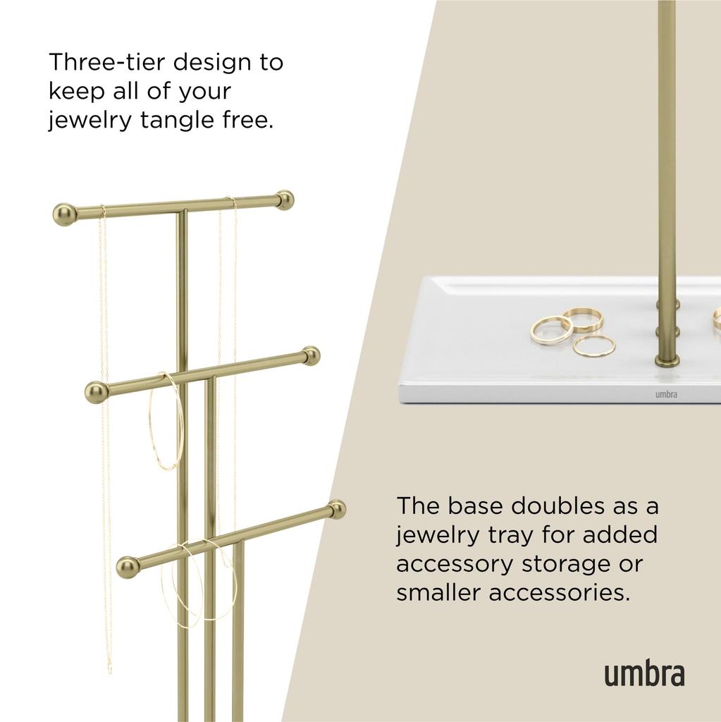 Official Umbra Trigem Jewelry Stand, KD, White/Brass