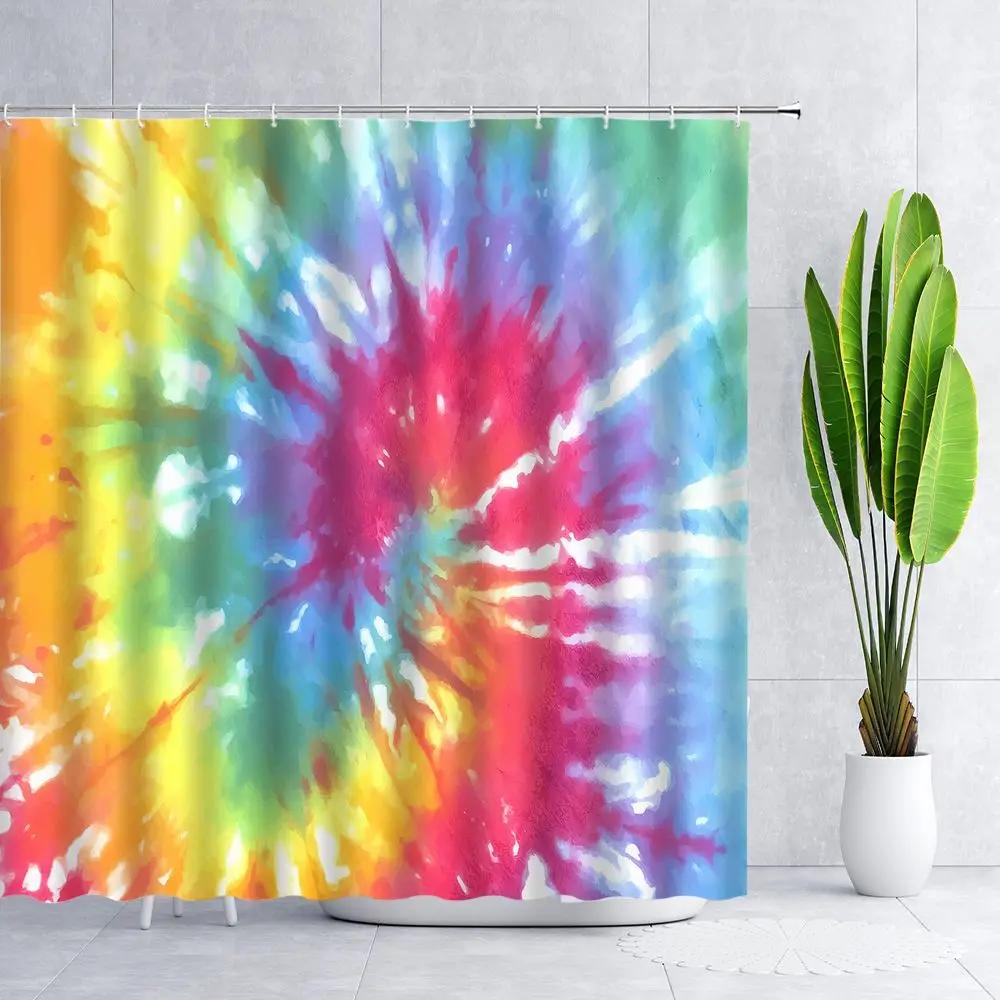 

Tie Dye Rainbow Print Shower Curtain Colorful Abstract Boho Spiral Watercolor Mysterious Home Bathroom Decor Waterproof Screen W60H190(CM)-1 Pcs