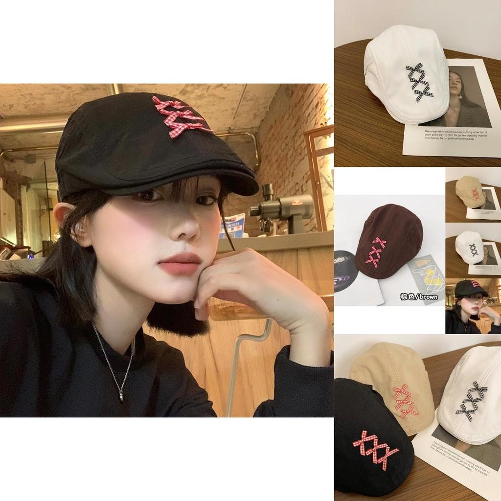 Trendy Retro Womens Beret Hat With Bowknot Cotton Blend Newsboy In Black Fall
