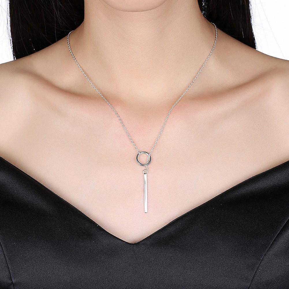 Collier pendentif en argent sterling 925 avec barre circulaire et pendentif long pour femme