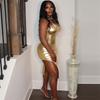 2024 Europejsko-Amerykańska Złota Sukienka Bez Ramiączek Wyszczuplająca z Nieregularnym Rękawem