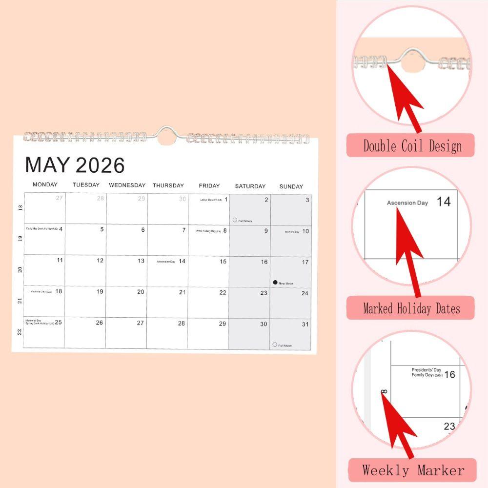 Jan. 2026 - Jun. 2027 Wall Calendar Thick Paper English Calendary New 2026 Calendar  Home
