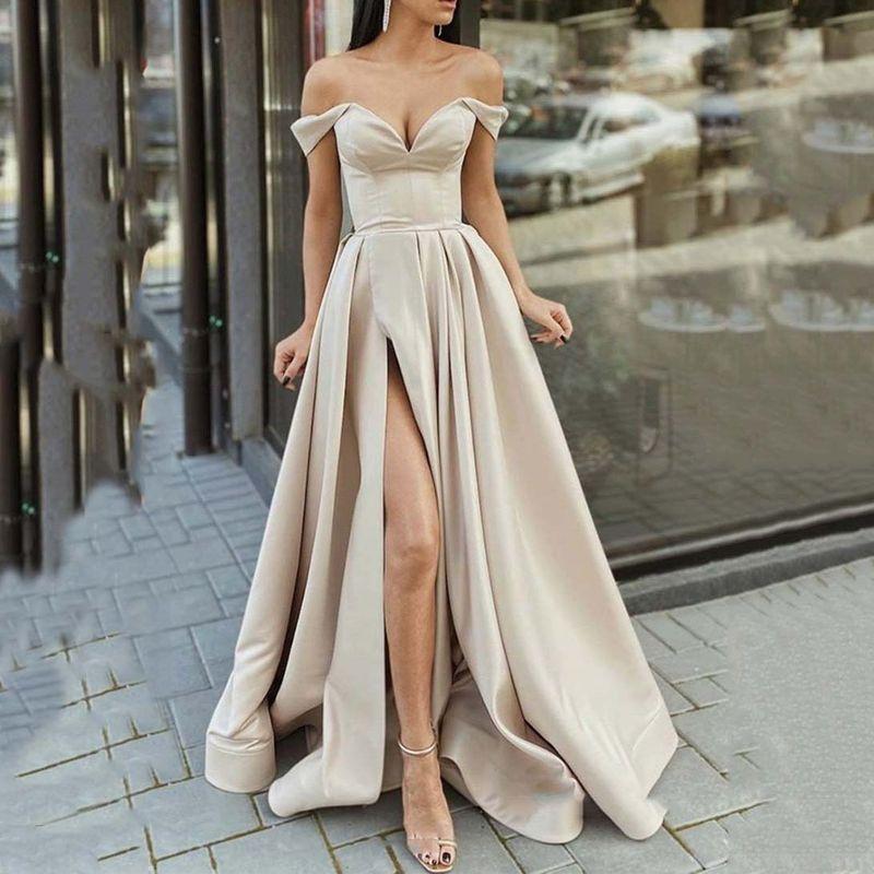 Women Sexy Party Evening Dress European and American Women's Clothing Tube Top V Neck Open Back Large Swing Dress