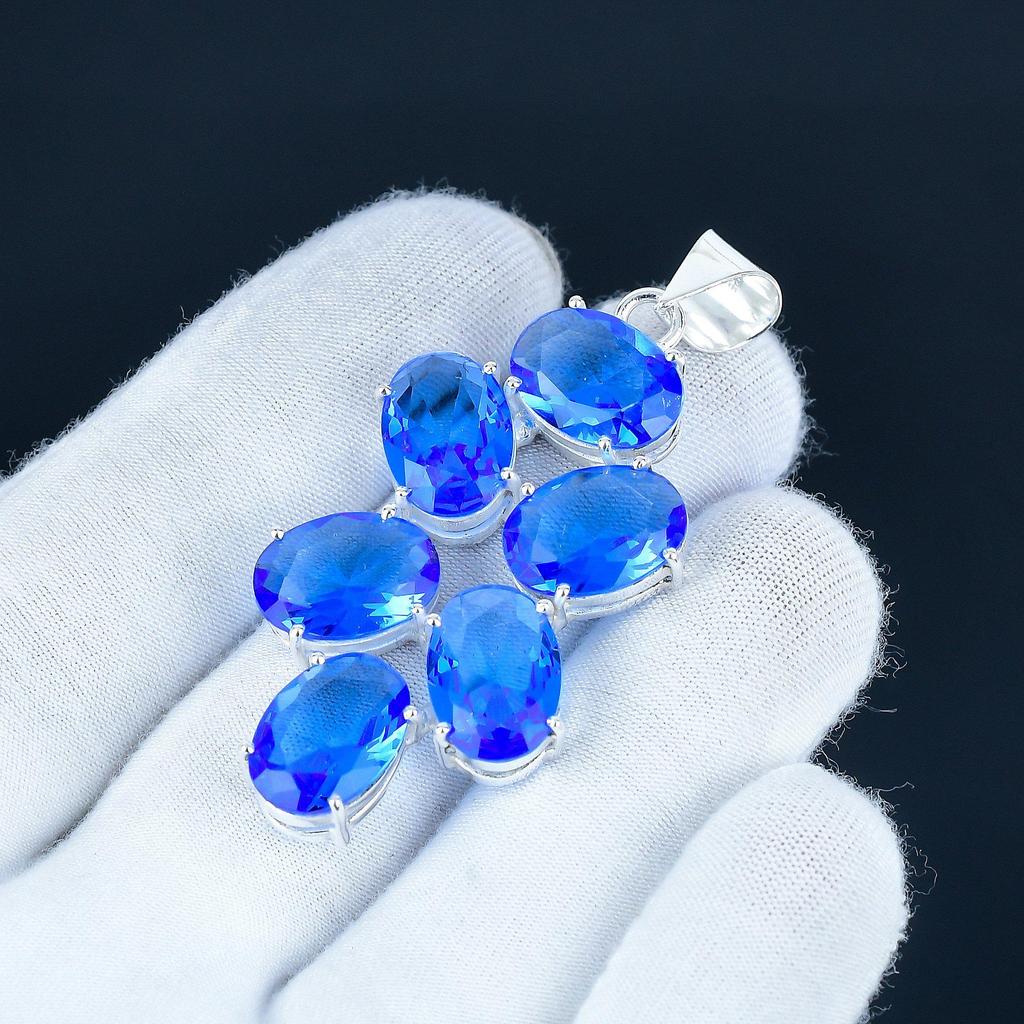 Swiss Blue Topaz Gemstone Pendant 925 Sterling Silver- Handmade Design, Everyday Wear Jewelry, Unique Swiss Blue Topaz Pendant Gift For Him