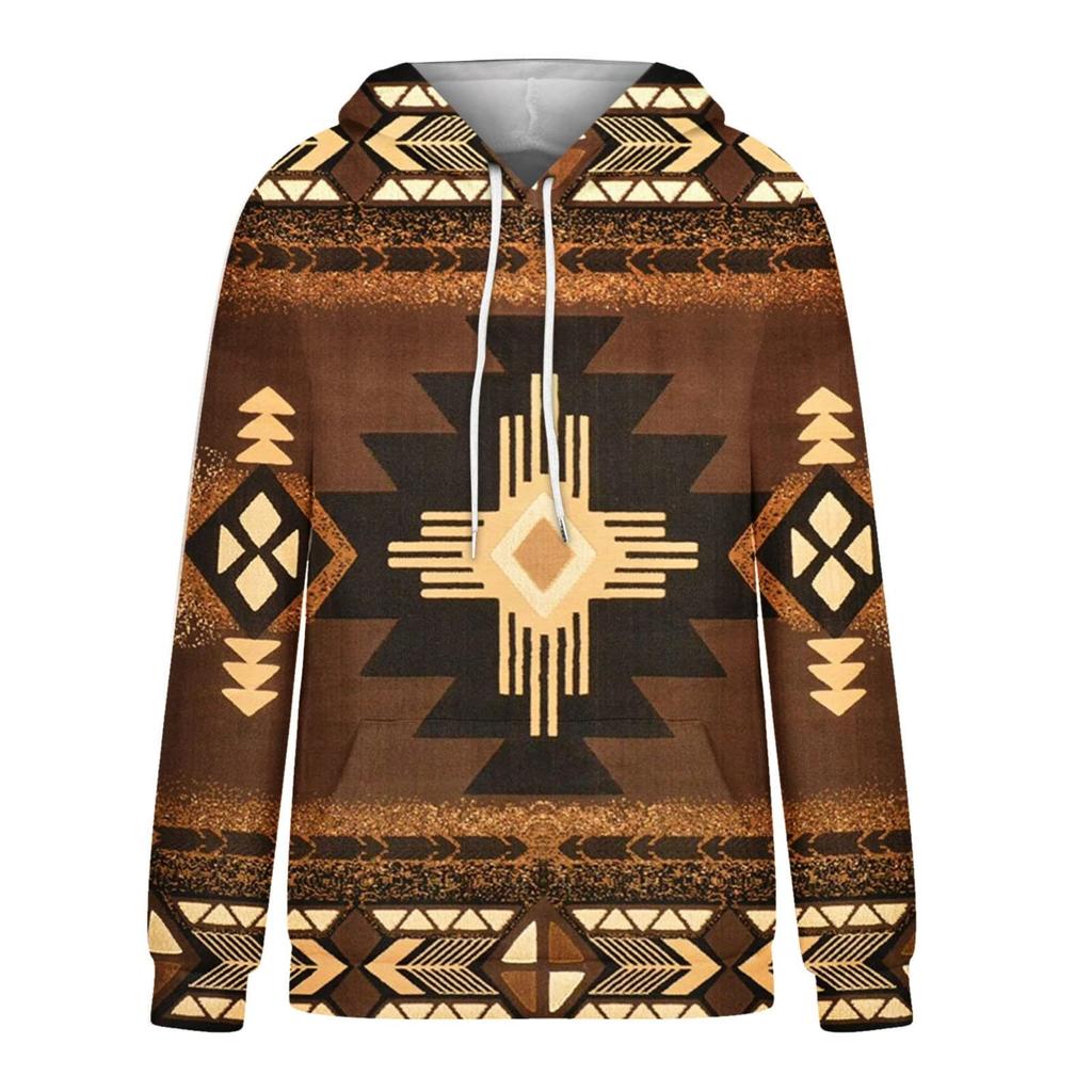 Dámská móda ležérní svetr v etnickém stylu s dlouhým rukávem a kapucí