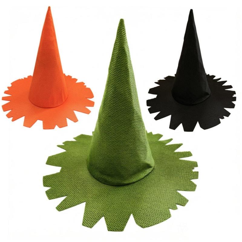 Halloween-Hexenhut für Erwachsene mit hoher, strukturierter Form und eckigem, breitem Rand, faltbare Polyester-Kostümkopfbedeckung
