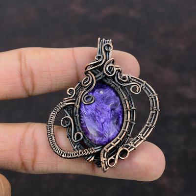 Charoite Pendant Copper Wire Wrapped Pendant Wire Wrap Gemstone Jewelry Antique Copper Jewelry Gift For Mom Handmade Pendant Elegant Pendant