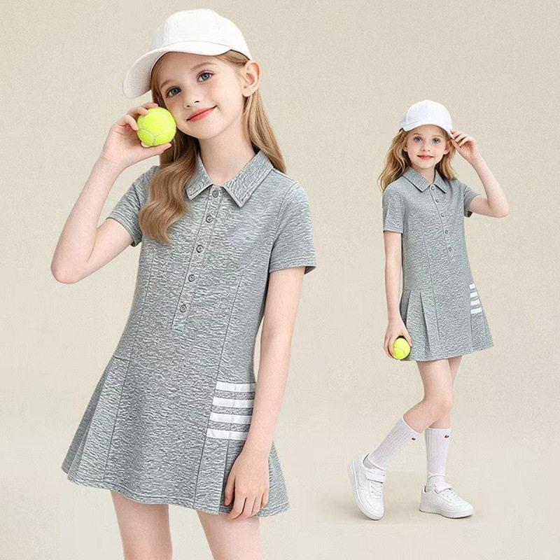 Girls Summer Polo Collar Pleated Dress for Big Kids Preppy 110