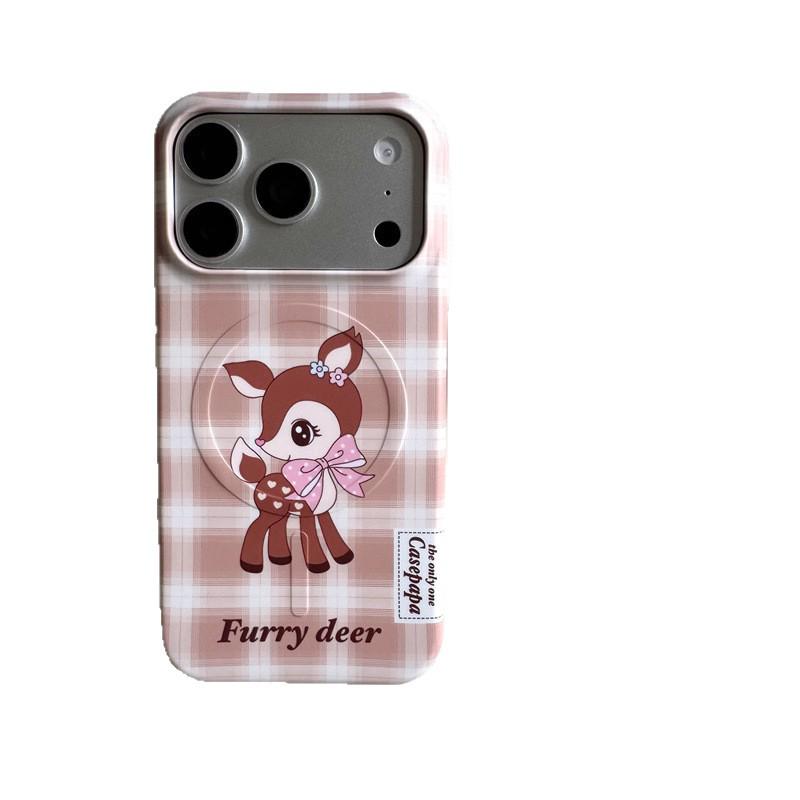Autumn/Winter Plaid Little Deer Case for iPhone 17 Pro Max & 16 Pro/15 Magnetic Hard Cover