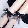 Summer Lolita Woman Transparent Mesh Solid Colors Pearl Short Socks Bow Lace