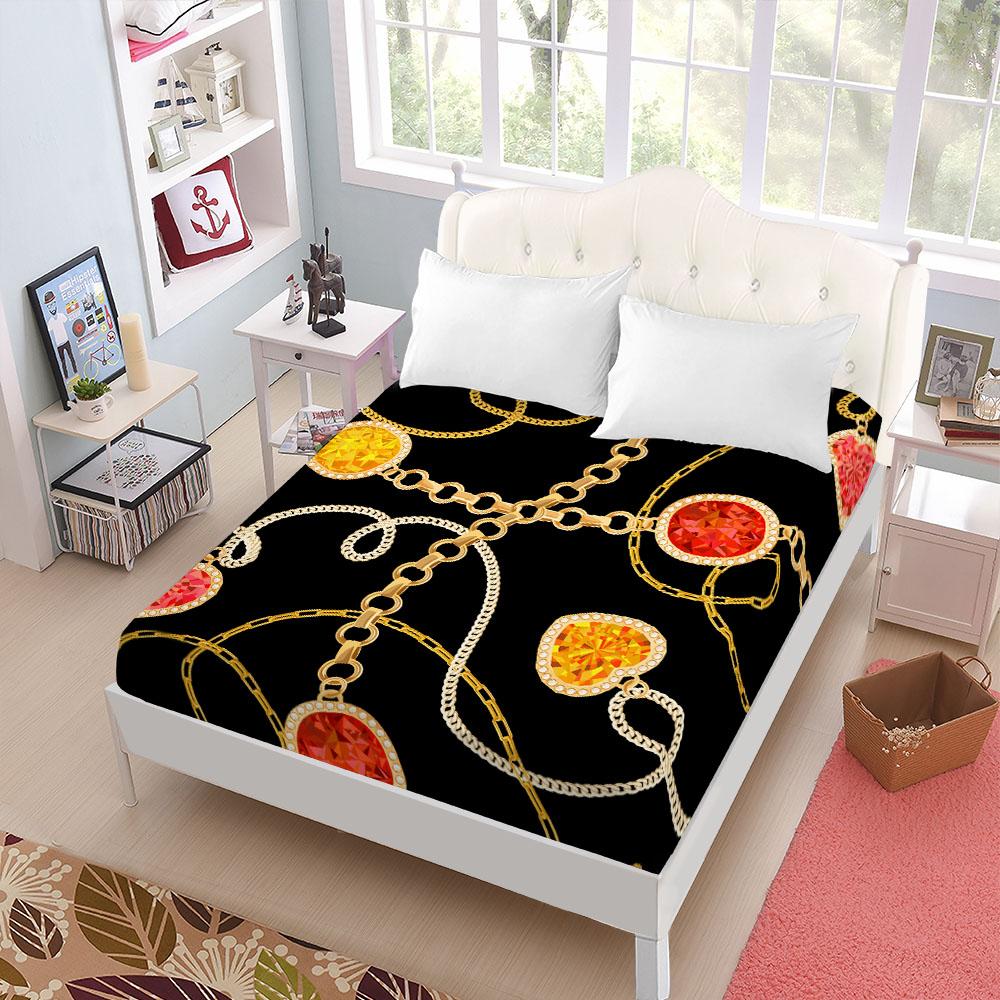 Nahtlose Ketten Barock Spannbettlaken King Queen Doppel Full Size Bettwäsche-Set 25cm Tiefe