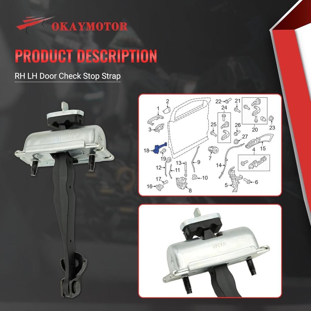 BB5Z7823552A Front Left/Right Side Door Check Stop Strap for 2011-2019 Ford Explorer 2013-2019 Ford Police Replace # Door Check Assembly