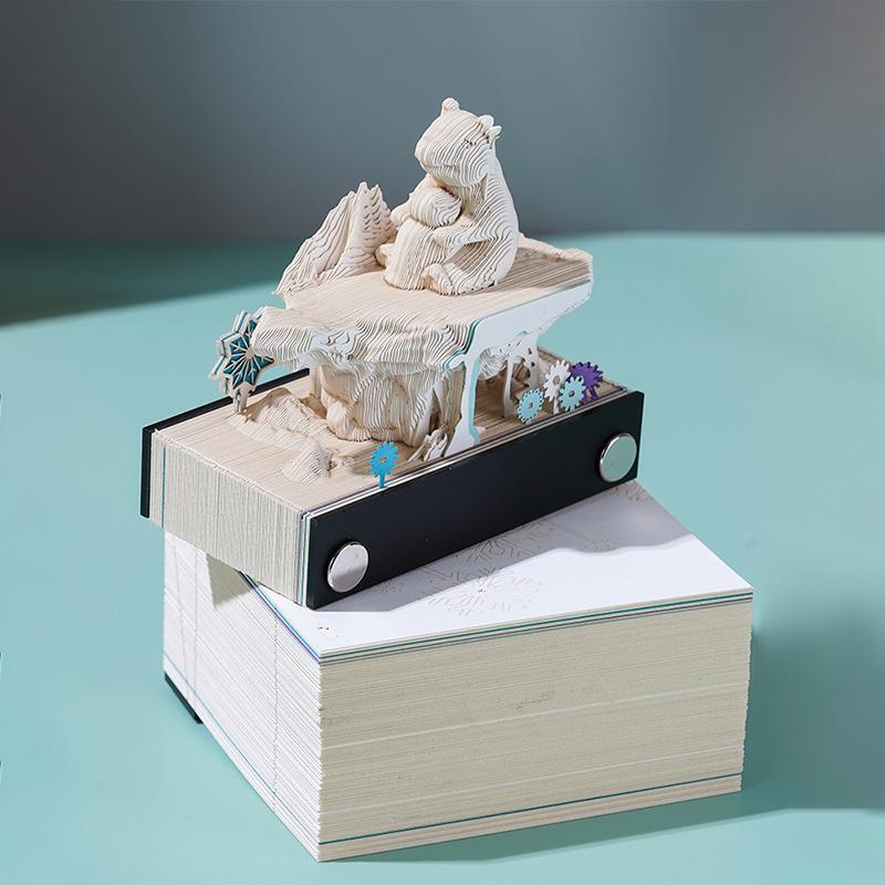 Desk Calendar,2024 Calendar Memo Pad,Creative Desk Calendar Diy Notes Notepad,3D Art Calendar Paper Carving Gift House Sculpture