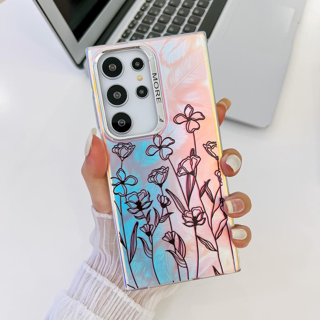 Flower and Grass Series Electroplated Laser Textured Matte Series Phone Cases for iPhone 13 14 15 Series for Samsung Galaxy S23 S24 A15 A25 A35 A55..
