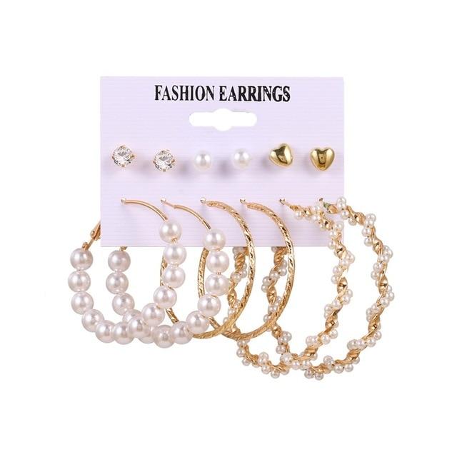 Women 'S Earrings Set Pearl Earrings For Fashionable Jewelry Women Bohemian Chic Style Geometric Crystalline Heart Stud EarringsFashion Stud