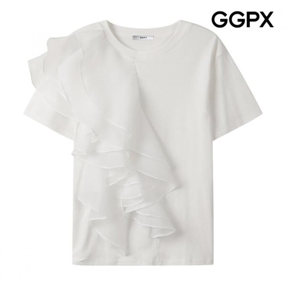 Ggpx New York Half Ruffle Chiffon T shirT  gq4Ts057f blacks/F