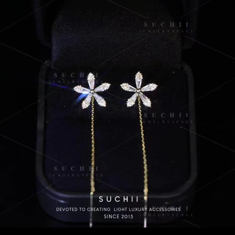 Micro-inlaid Diamond Earrings New Korean Style Long Temperament Earrings